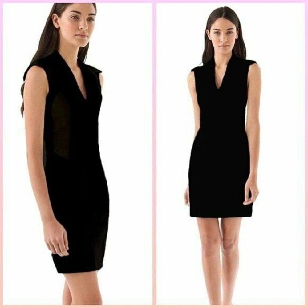 Helmut Lang Black Wool and Blistered Leather Panel Dress Size 0 Avant Garde